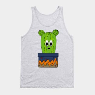 Cute Cactus Design #139: Happy Cactus In A Patterned Pot Tank Top